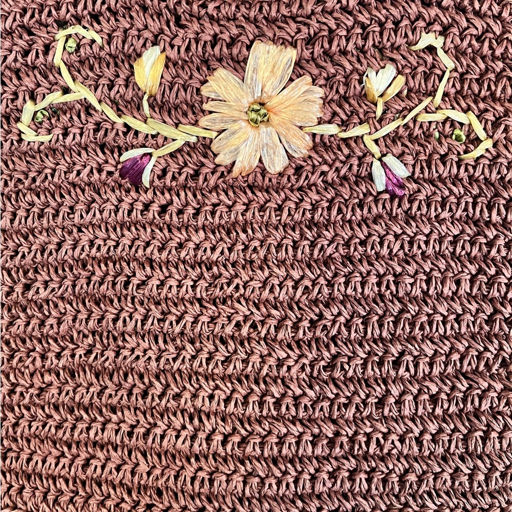 Vintage Betsey Johnson New York Woven Bag Embroidery Bamboo Handle - Picture 5 of 8
